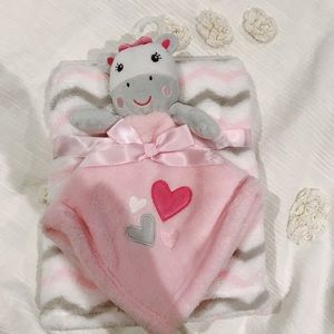 Baby blanket and stuffed animal two piece set